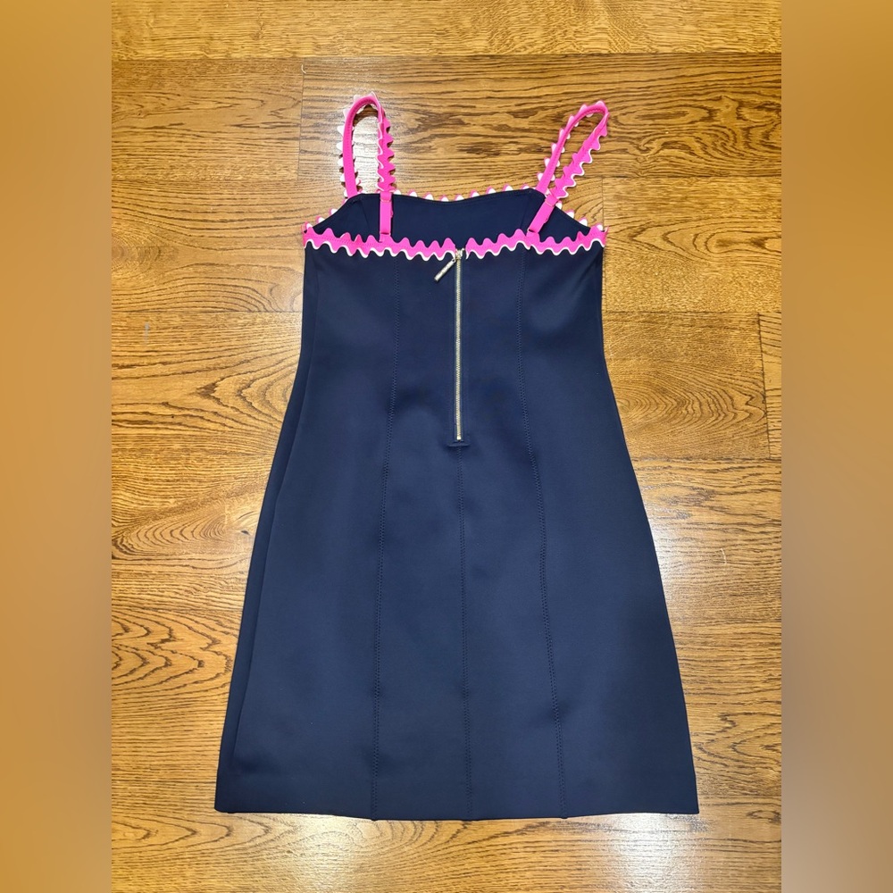 Lilly Pulitzer Nwt Shellbee True Navy Blue Pink Ric Rac Scuba Lined Dress Size M - Picture 6 of 6